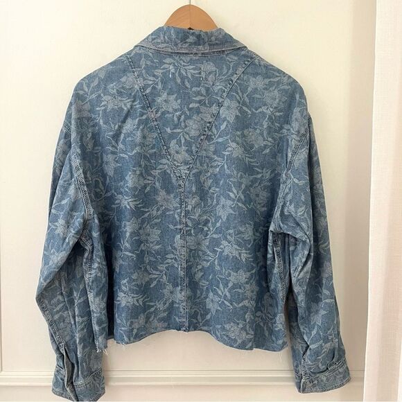 Rag & Bone Floral Cropped Button Up Denim Shirt with Raw Hem Sz Large NWT - Picture 11 of 14